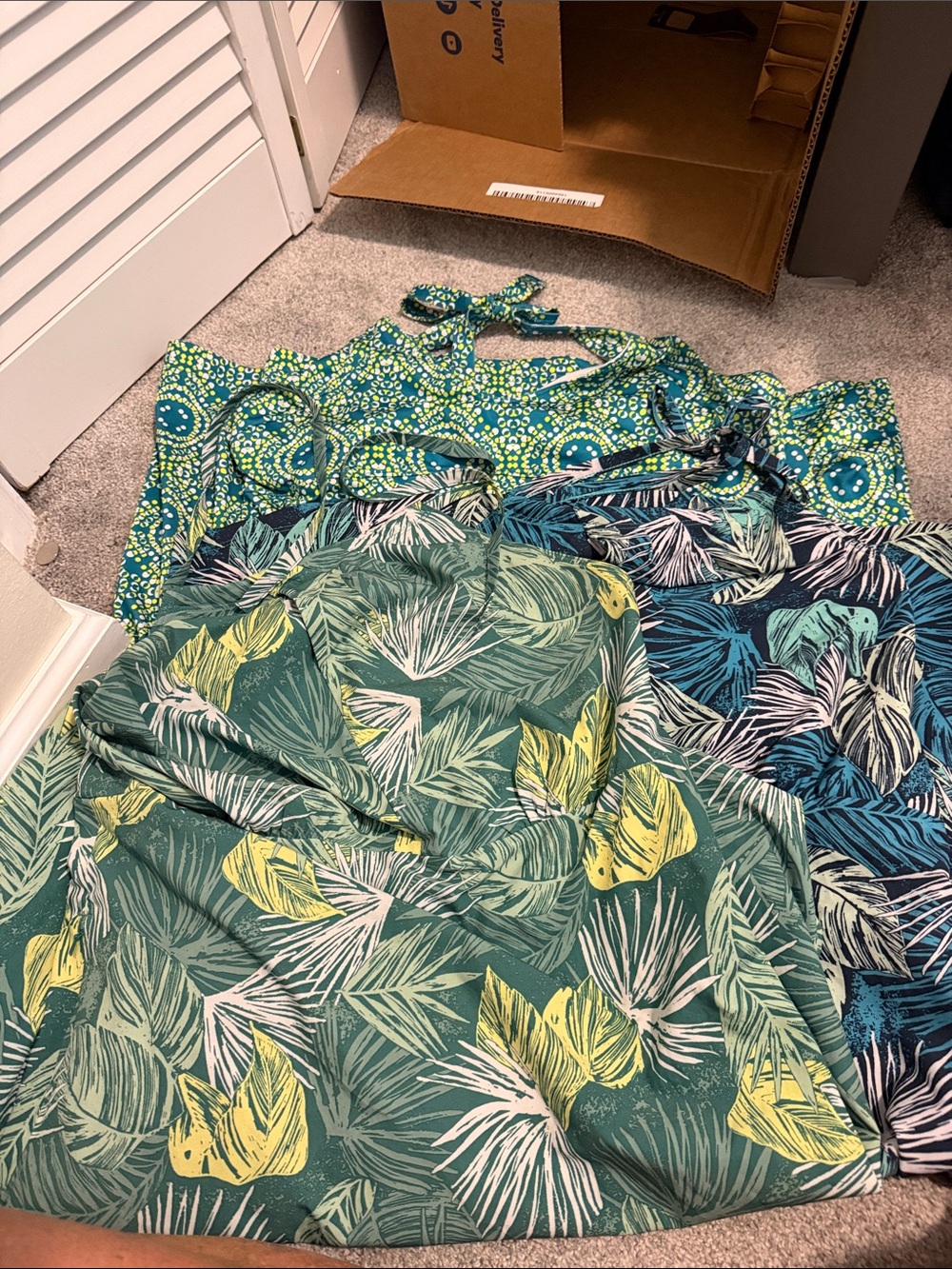 Columbia Green Tropical Leaf Dresses. All 3